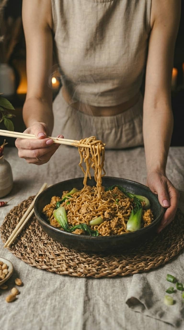 Noodle z tofu i sosem orzechowym