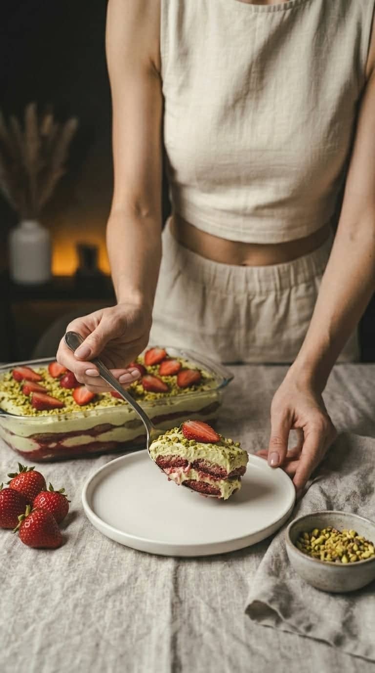 Tiramisu truskawkowe z pistacjami